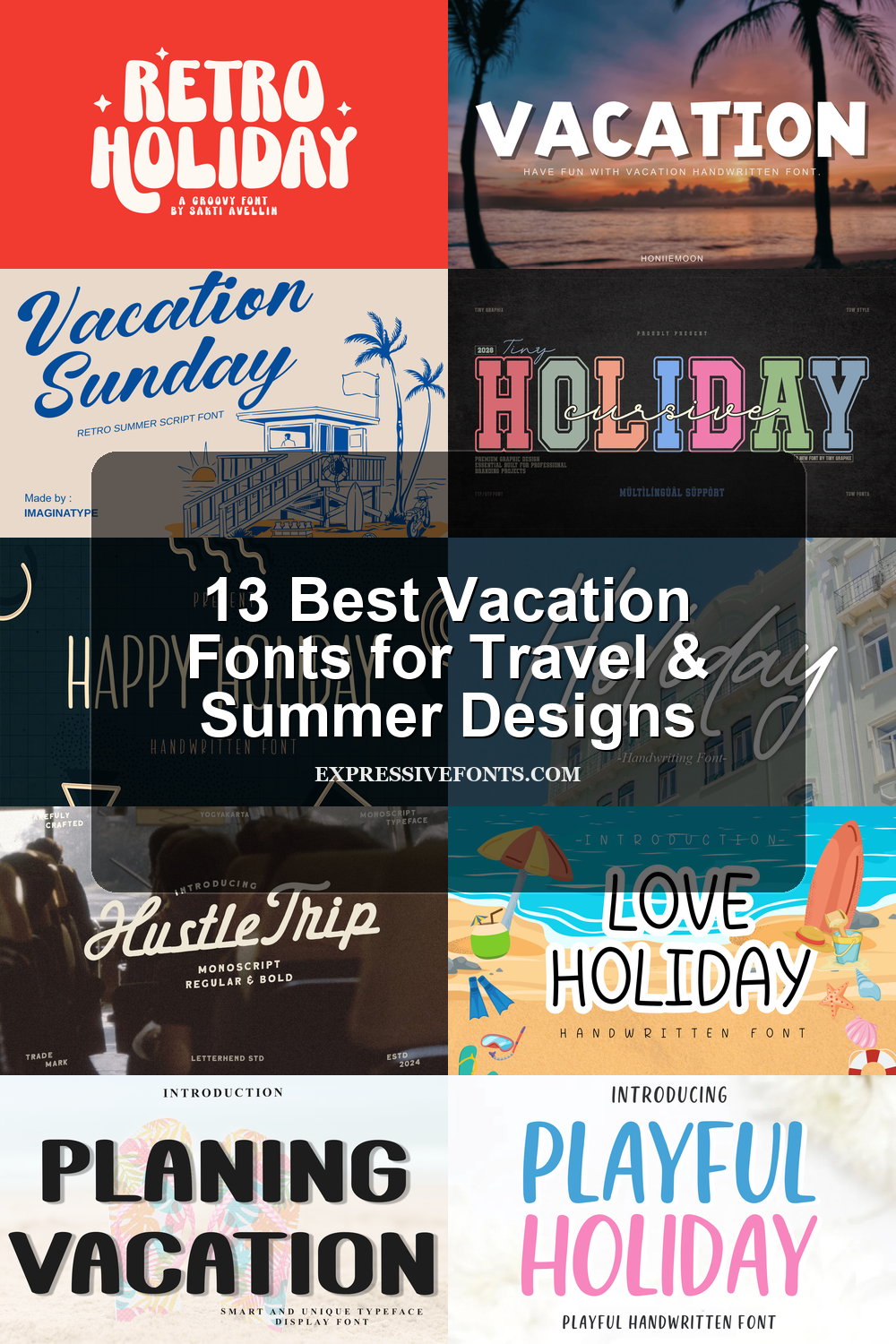 Featured image showing previews of surf fonts from the article with the title “14 Best Surf Fonts for Beach Logos & Coastal Designs.”