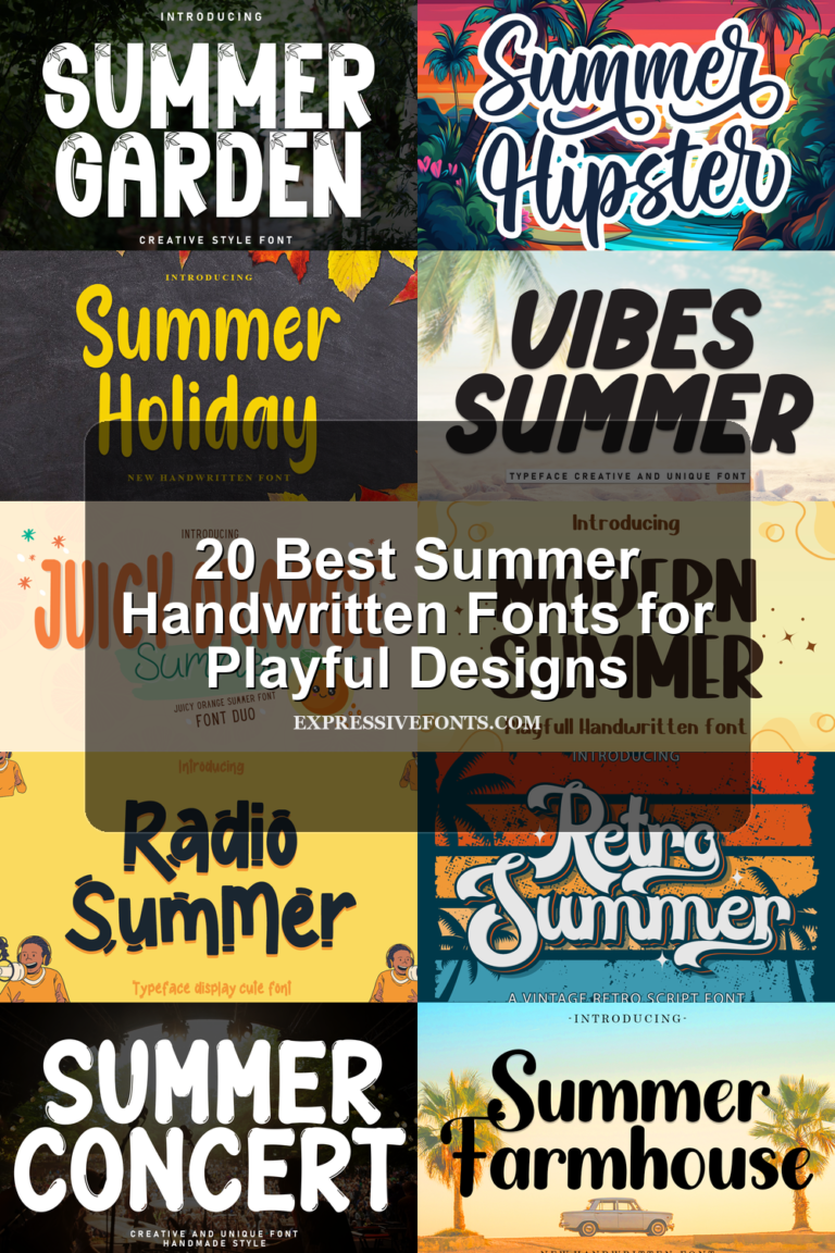 Featured image showing previews of summer handwritten fonts from the article with the title 20 Best Summer Handwritten Fonts for Playful Designs.