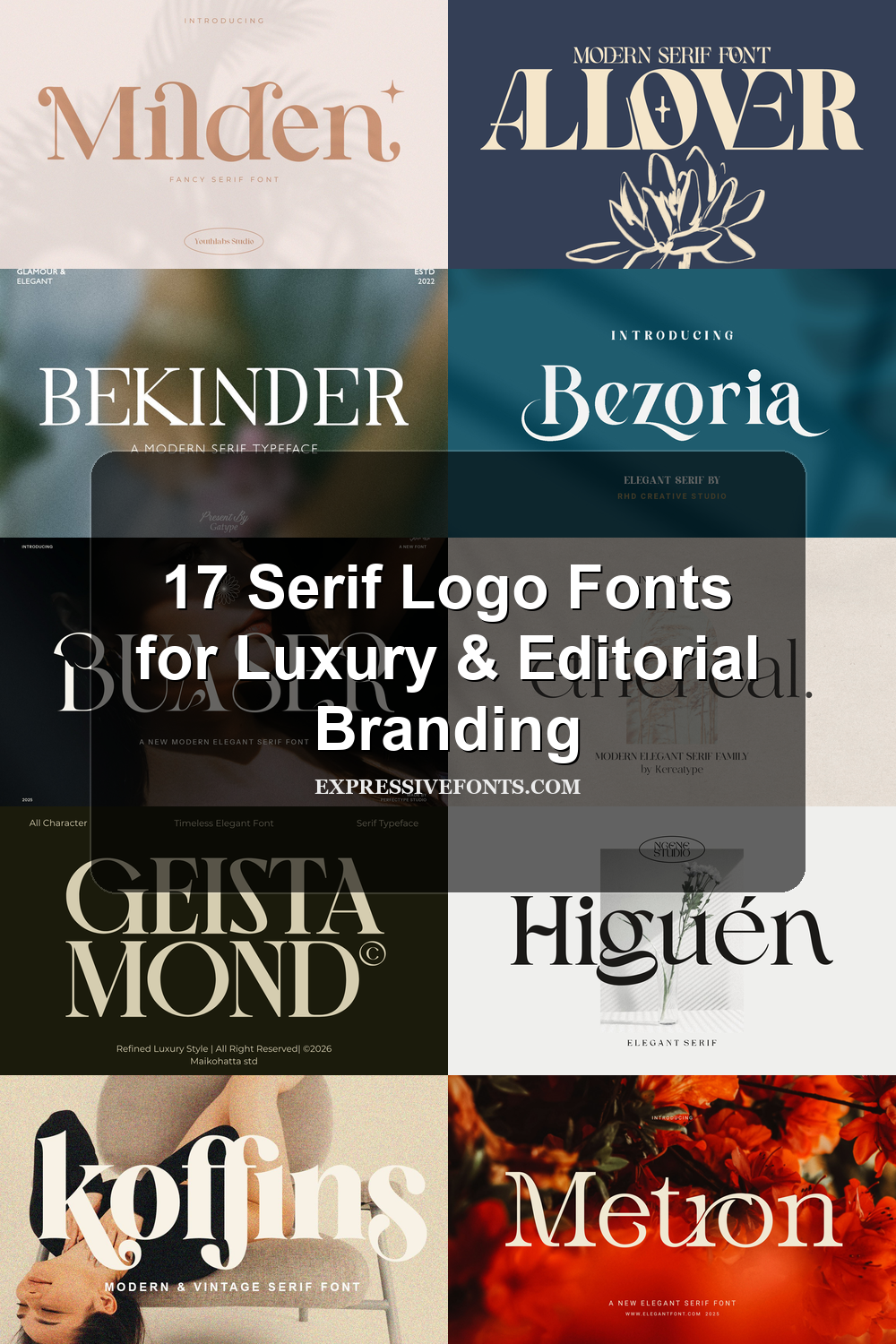 Cover preview of serif fonts from 17 Serif Logo Fonts for Luxury & Editorial Branding