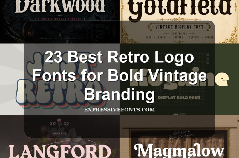 Cover preview for 23 Best Retro Logo Fonts for Bold Vintage Branding, showing font samples from the article in nostalgic script, serif, and block styles.