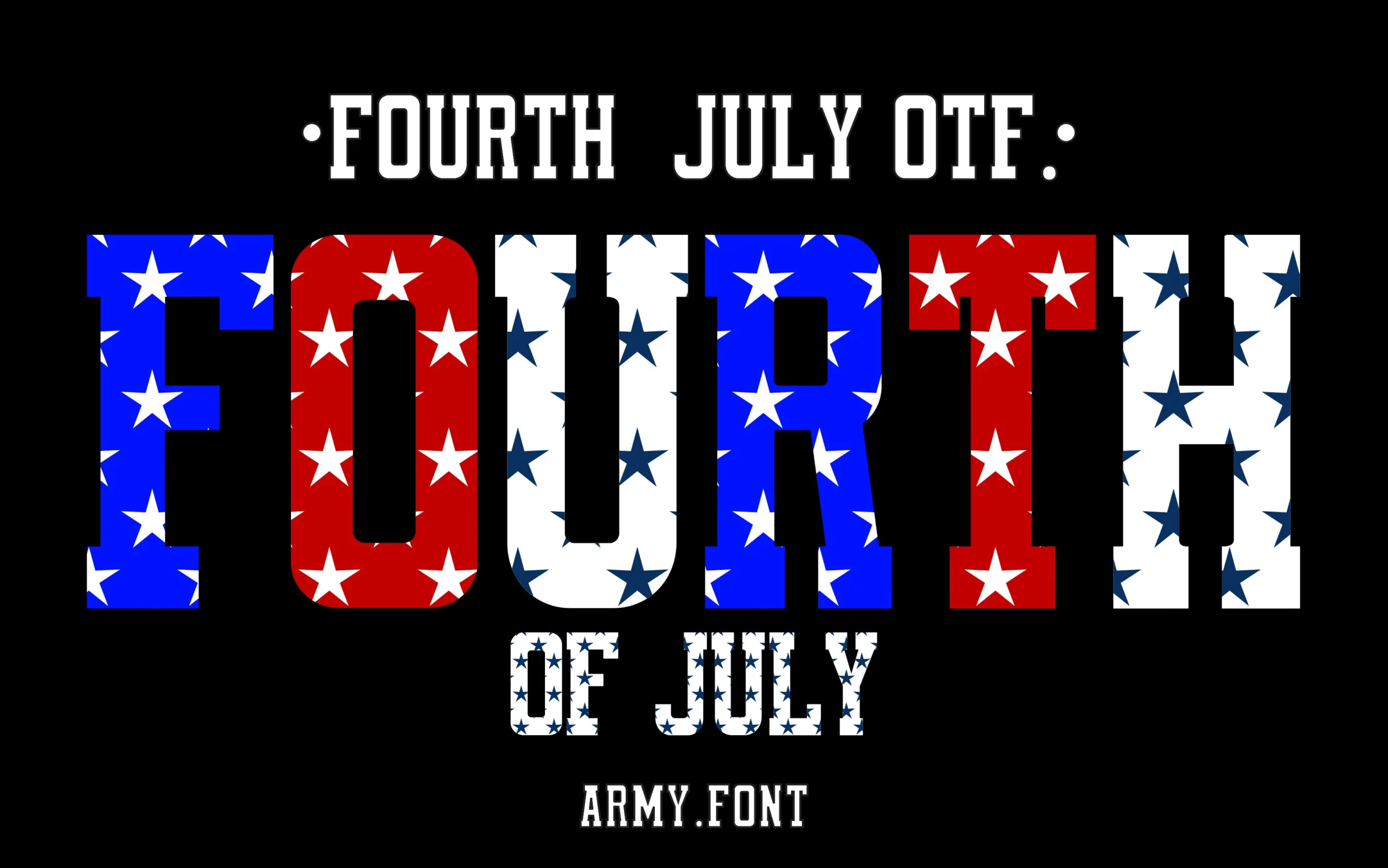 Fourth Star Font preview with red, white, and blue slab-serif letters filled with stars