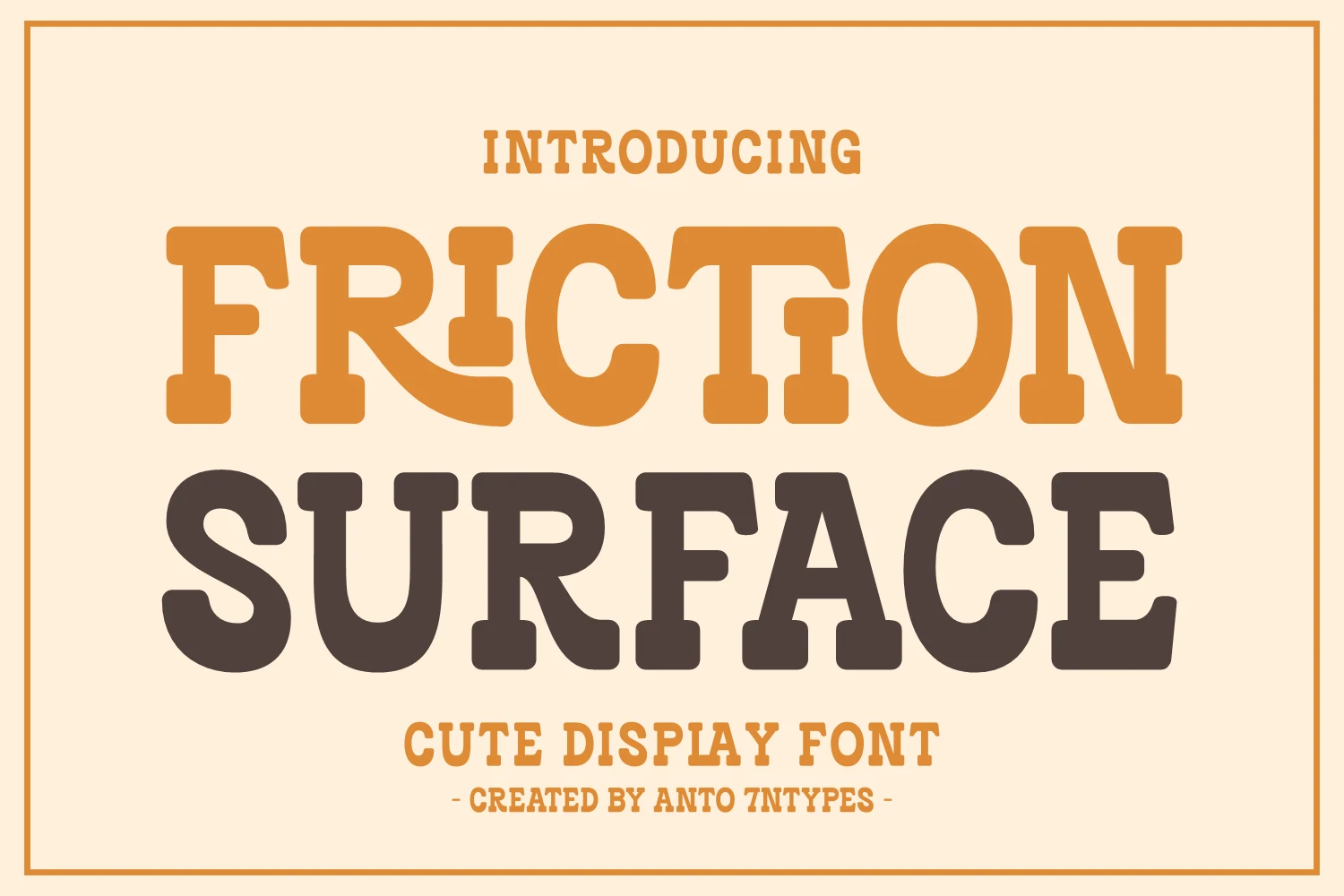 Friction Surface Font preview with chunky western-style serif lettering in orange and dark brown
