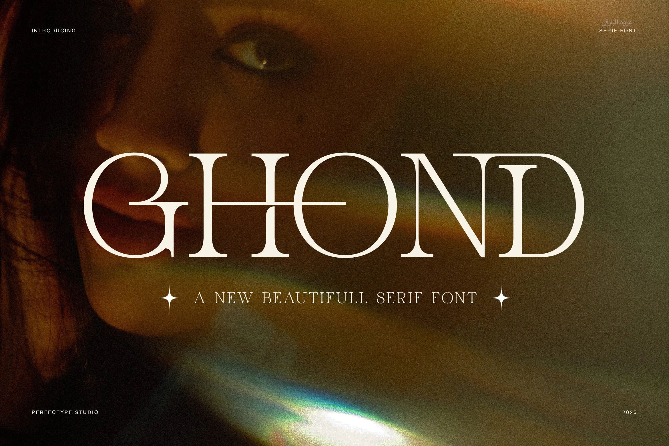 Ghond Font preview with elegant serif letters, high contrast strokes, and connected ligature details