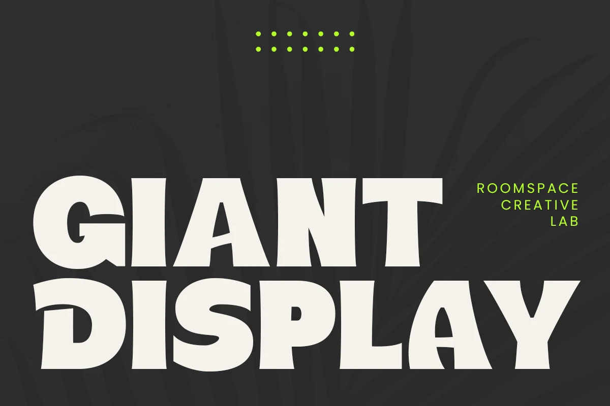 Giant Display Font preview with oversized off-white bold sans serif display lettering