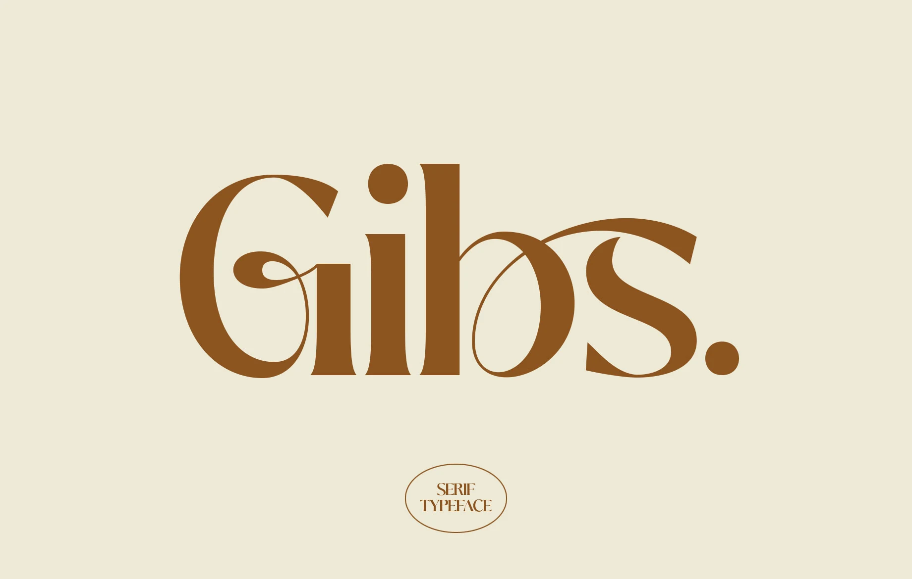 Gibs Font preview with brown serif lettering and elegant curved forms for luxury branding