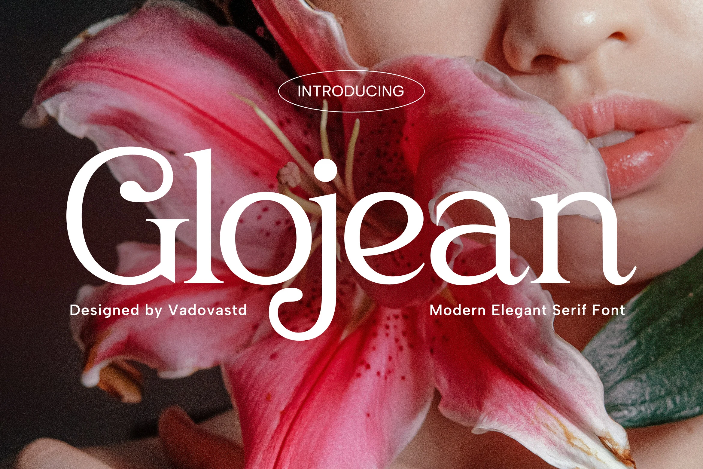 Glojean Font preview with high-contrast serif lettering and smooth organic curves for beauty branding