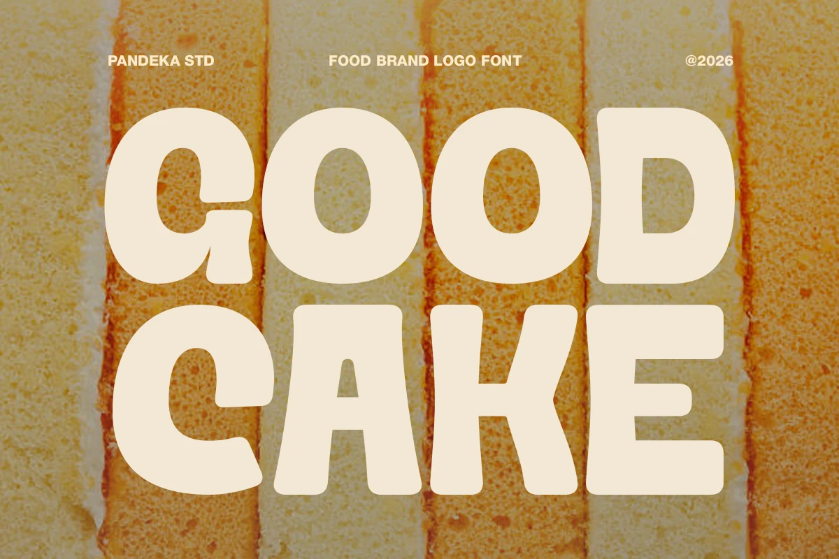 Good Cake Font preview with chunky rounded retro cream lettering for bakery branding