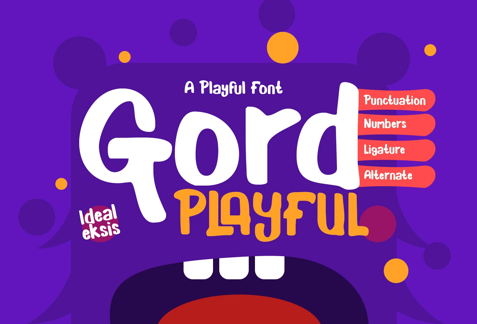 Gord Playful Font preview with rounded white and orange playful lettering