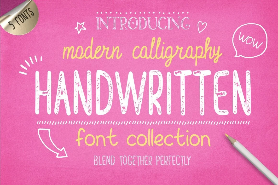 Handwritten Font Collection Font preview with mixed hand-drawn lettering styles
