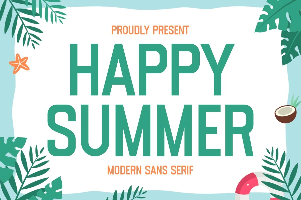 Happy Summer Font preview with bold green sans serif lettering and a clean modern look