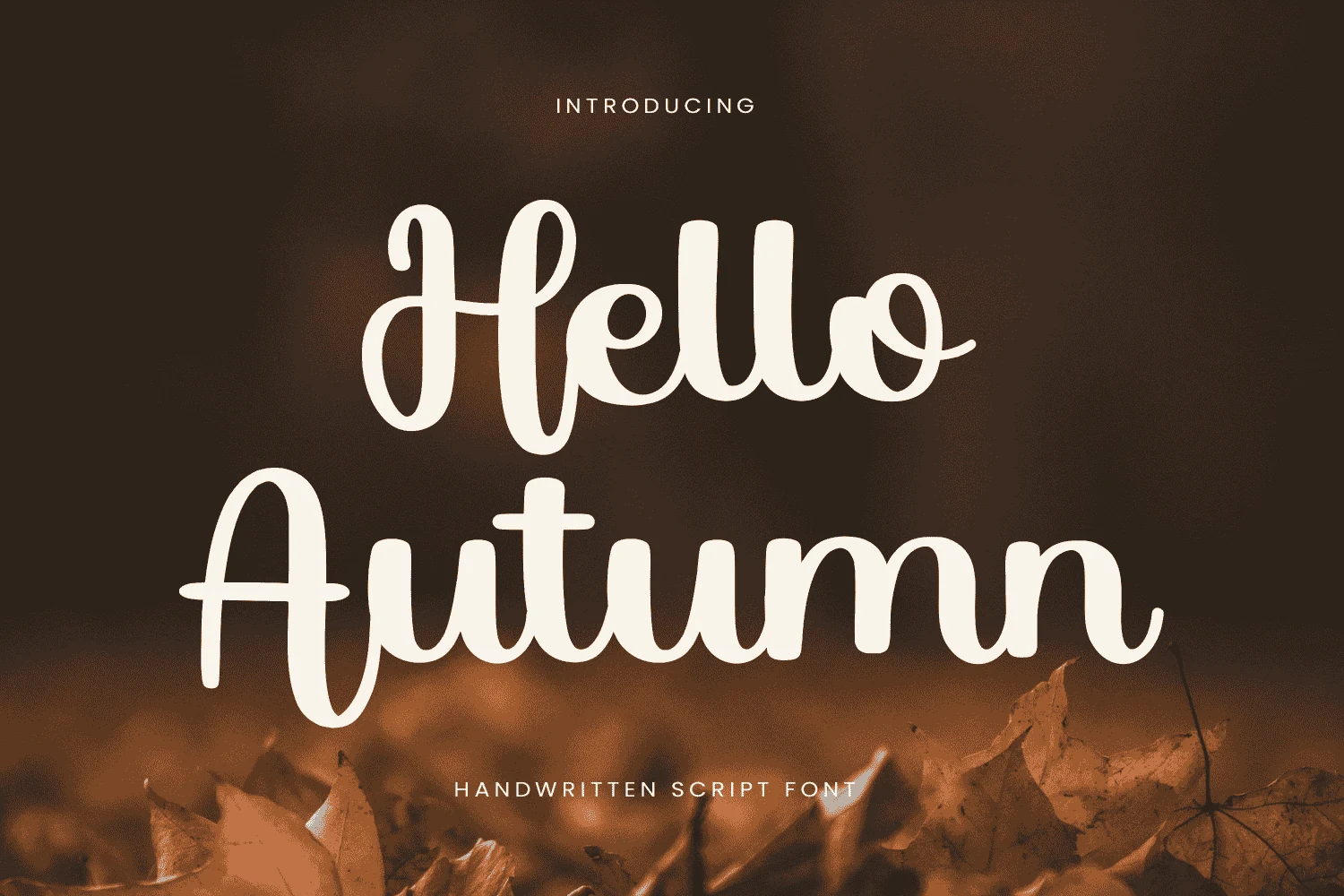 Hello Autumn Font preview with smooth cream handwritten script and looping swashes
