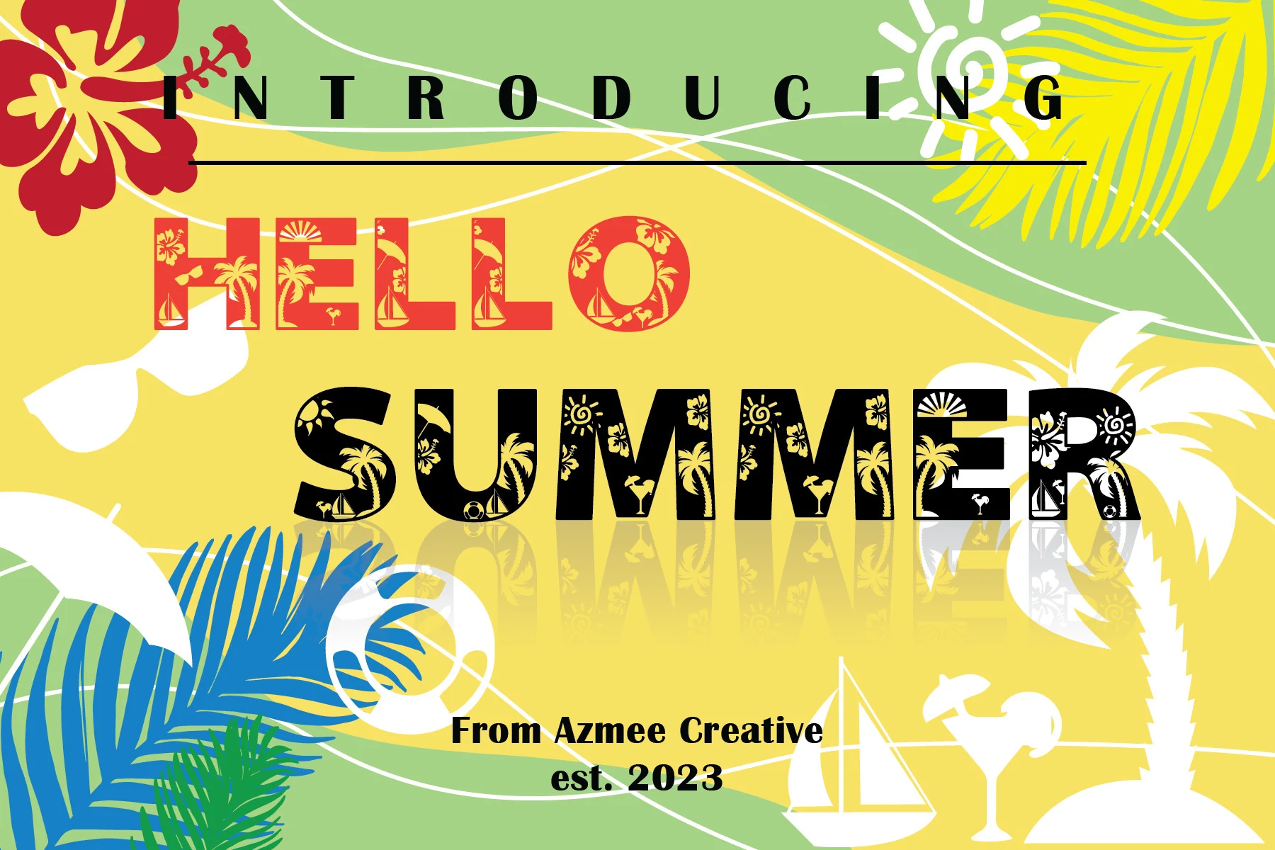 Hello Summer Font preview with smooth blue and coral script lettering and rounded loops