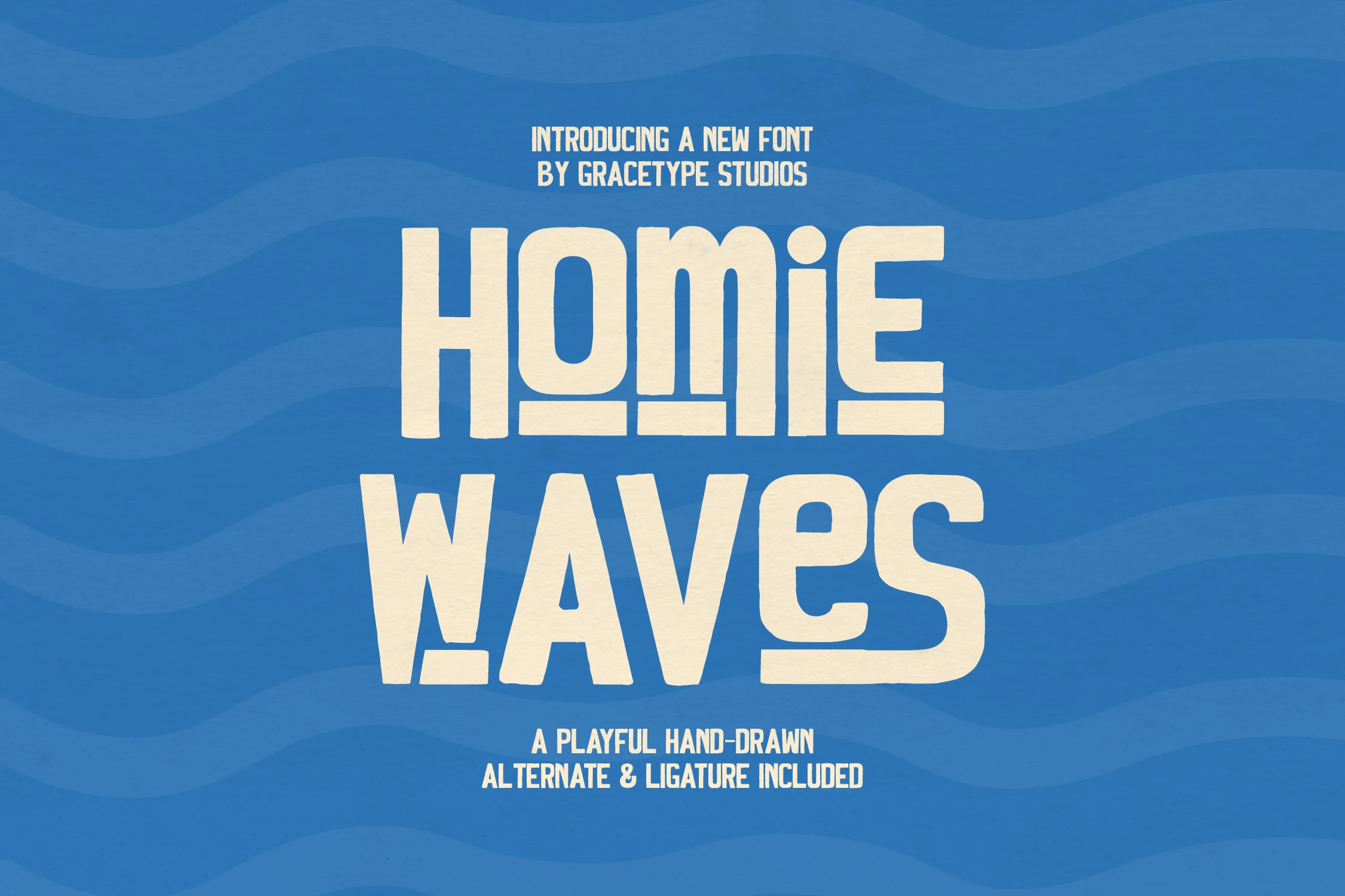 Homie Waves Font preview with chunky cream hand-drawn surf lettering