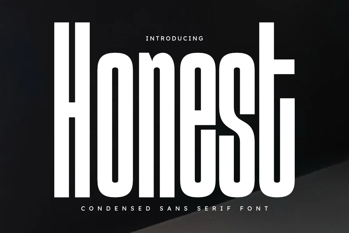 Honest Font preview with tall condensed white sans serif lettering