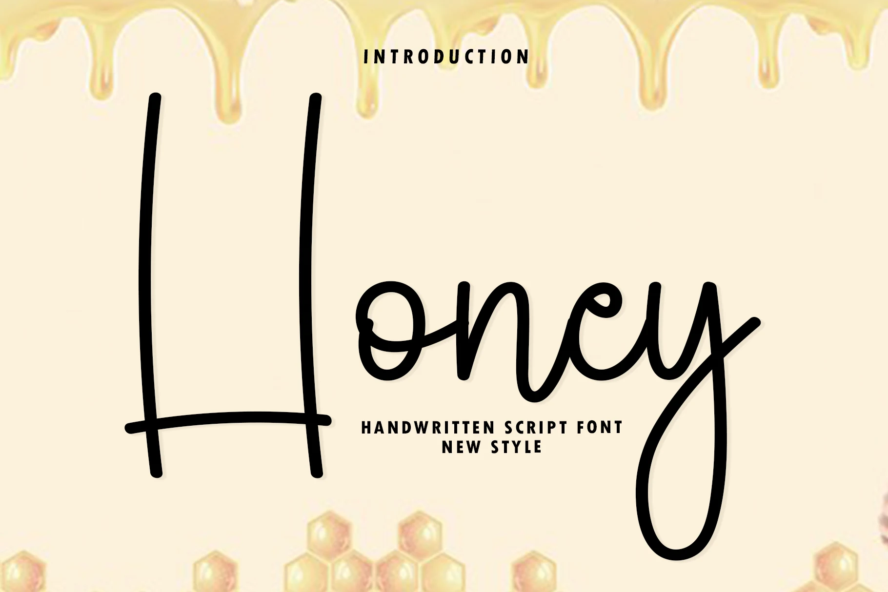 Honey Font preview with ultra-tall black handwritten script and looping lowercase