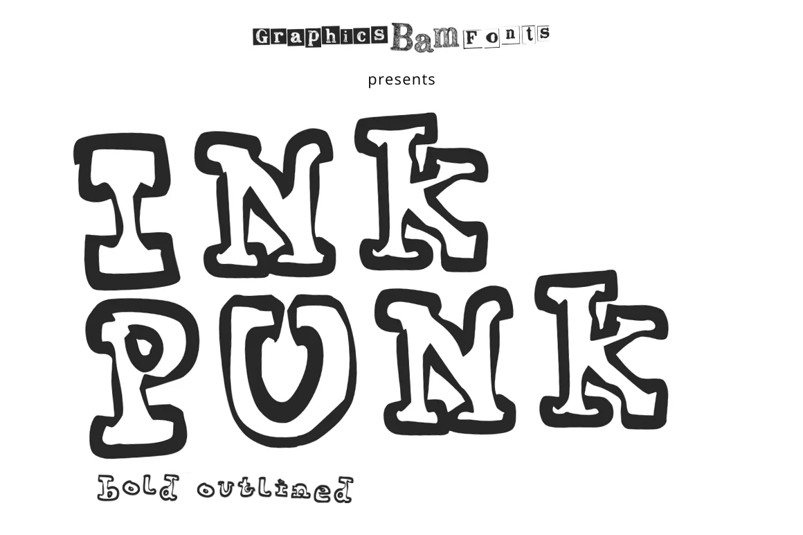 Ink Punk Outlined Bold Font preview with chunky black outlined display letters