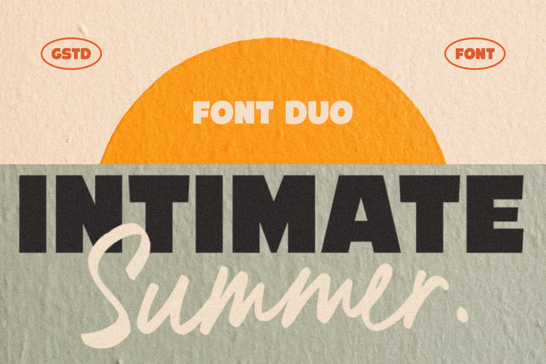 Intimate Summer Font preview with bold black sans letters and a soft handwritten script
