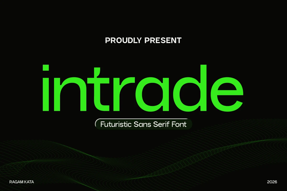 Intrade Font preview with futuristic sans serif lettering