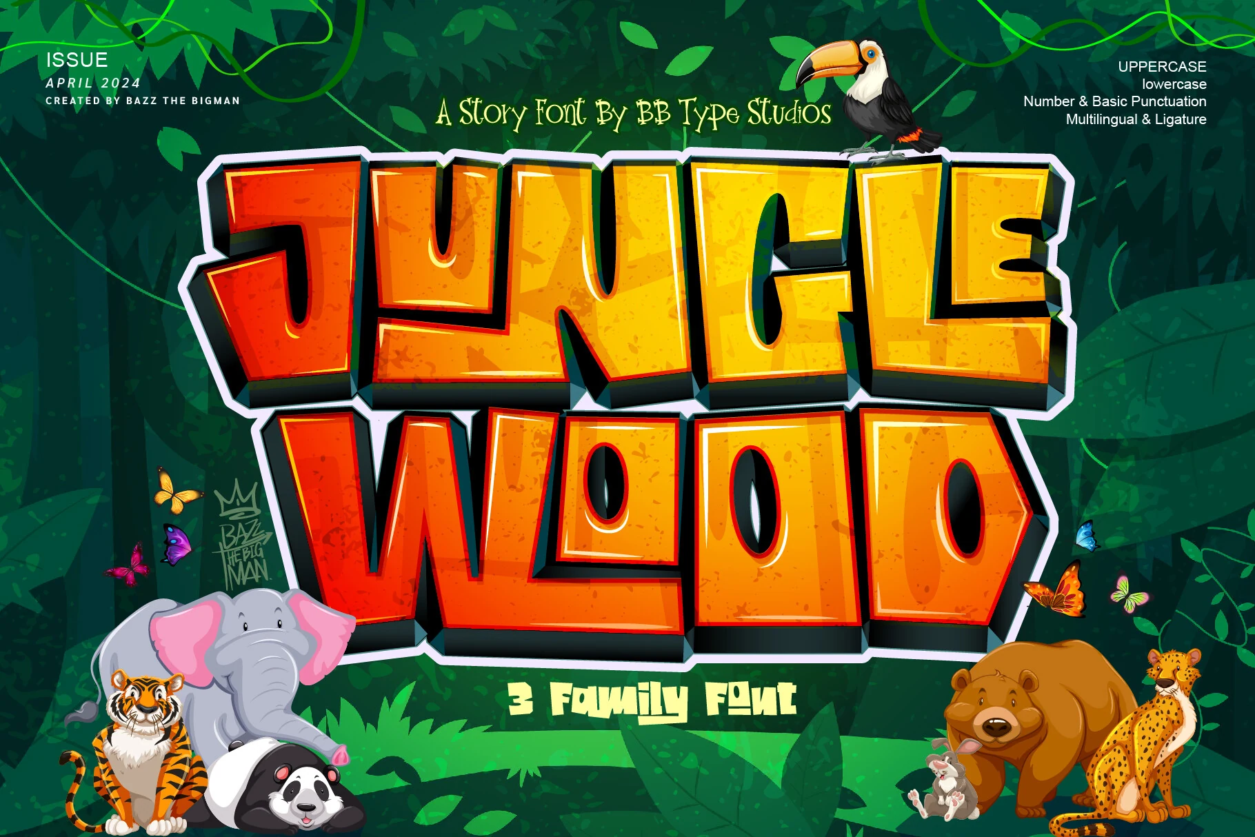Jungle Wood Font preview with bold jungle-style block lettering