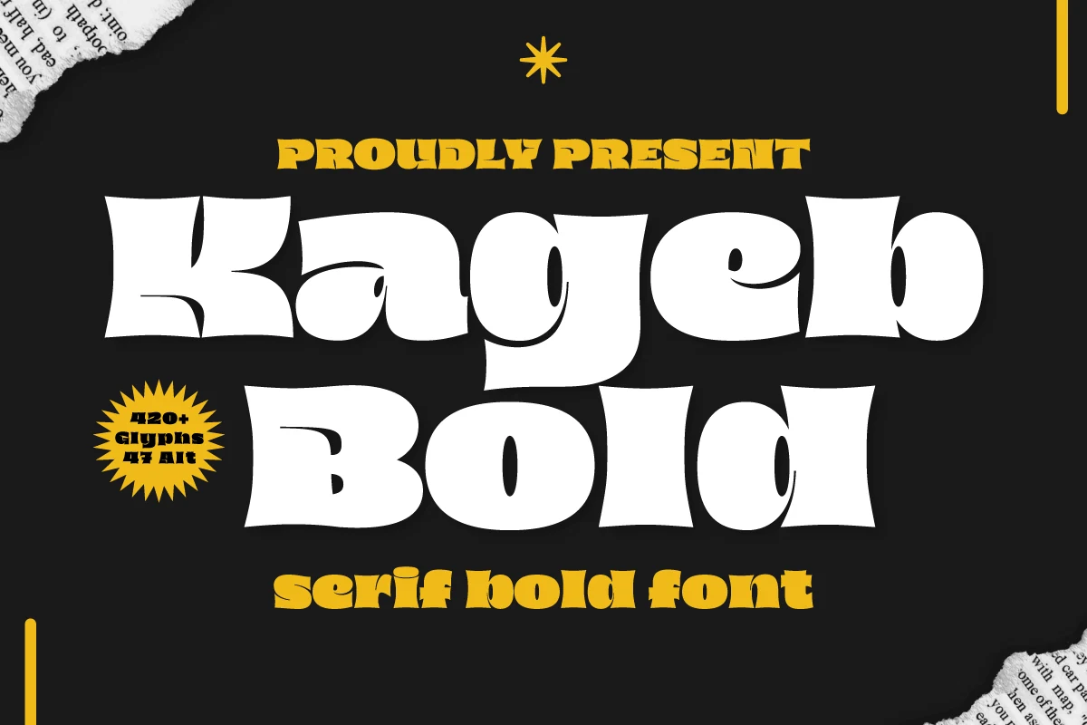Kageb Bold Font preview with chunky white retro serif lettering