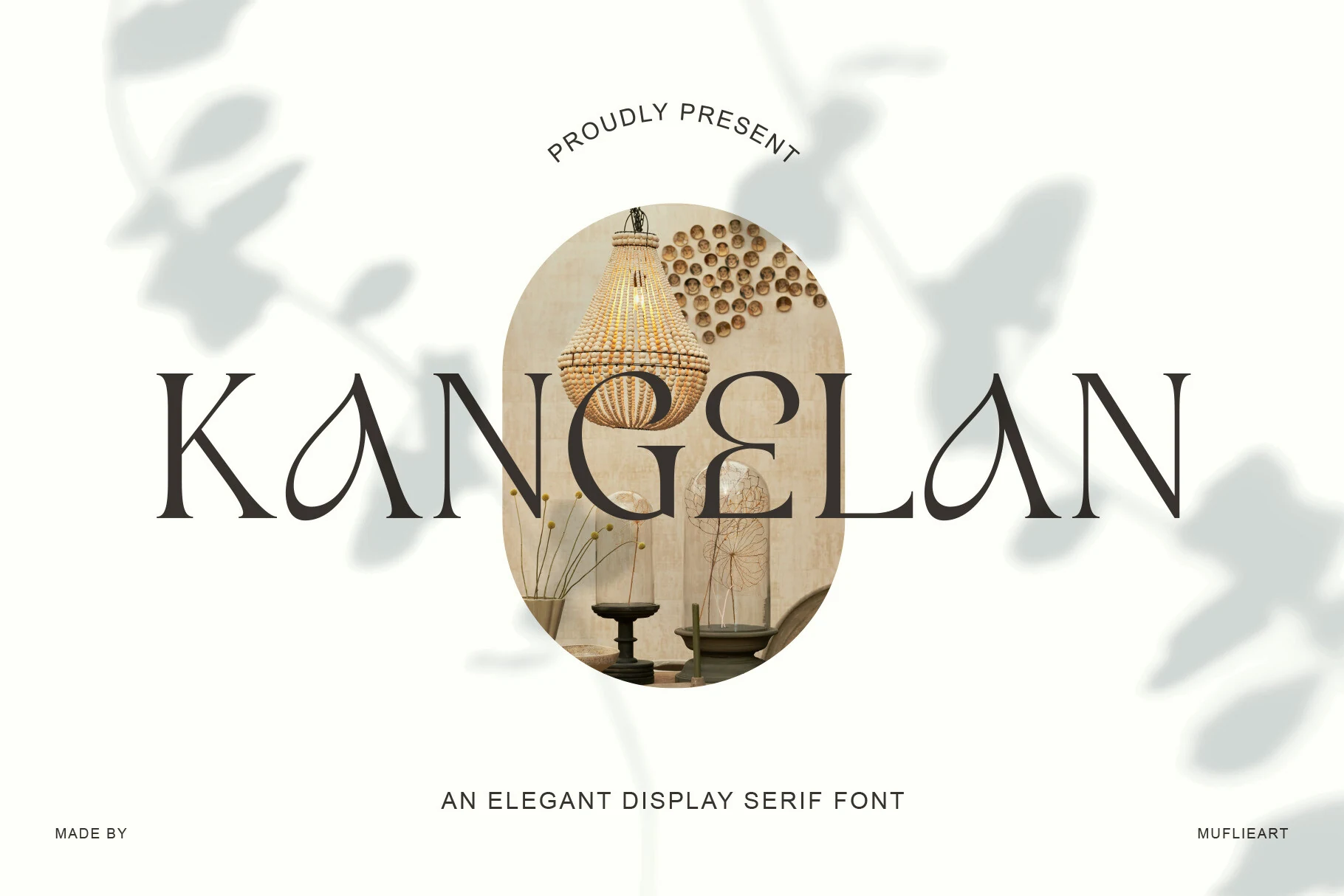 Kangelan Font preview with elegant display serif lettering, thin serifs, and airy shapes