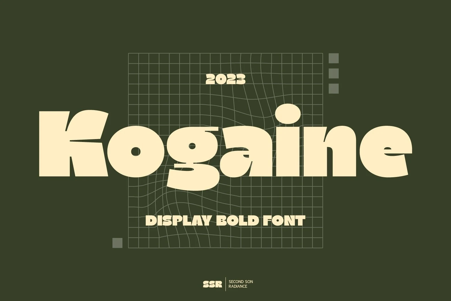 Kogaine Font preview with oversized cream retro display lettering on dark green