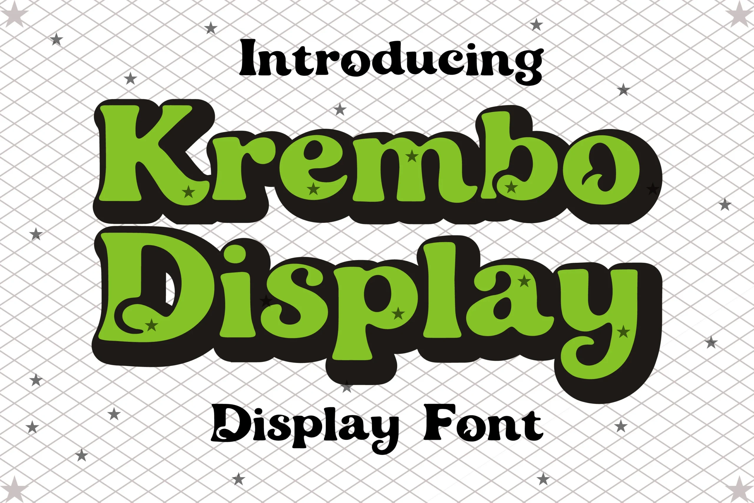 Krembo Display Font preview with chunky green retro lettering and dark shadow
