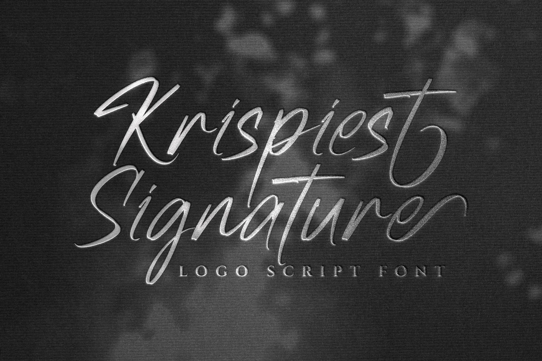 Krispiest Signature Font preview with thin textured handwritten script lettering and long swashes for logo design