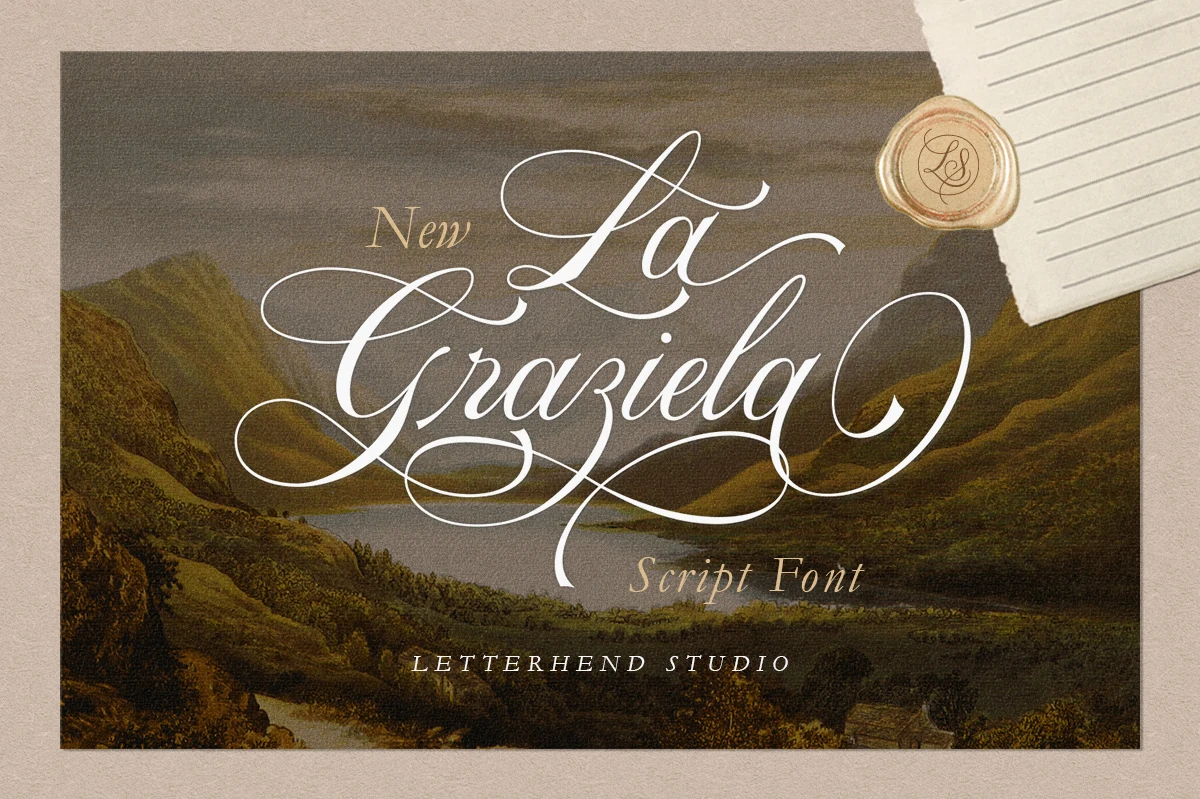 La Graziela Font elegant handwritten script with thin loops and sweeping flourishes