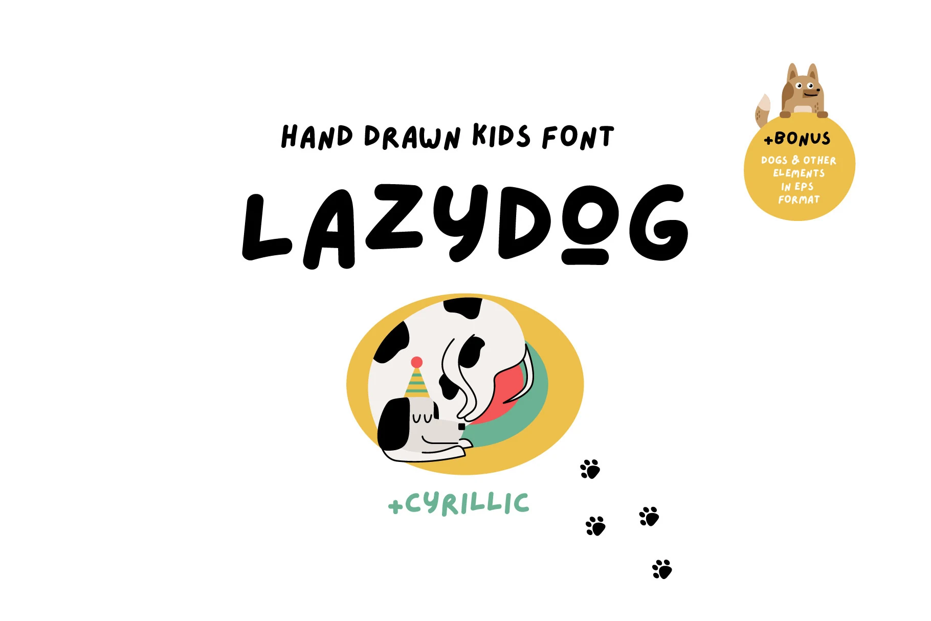 Lazydog Font preview with hand-drawn kids lettering
