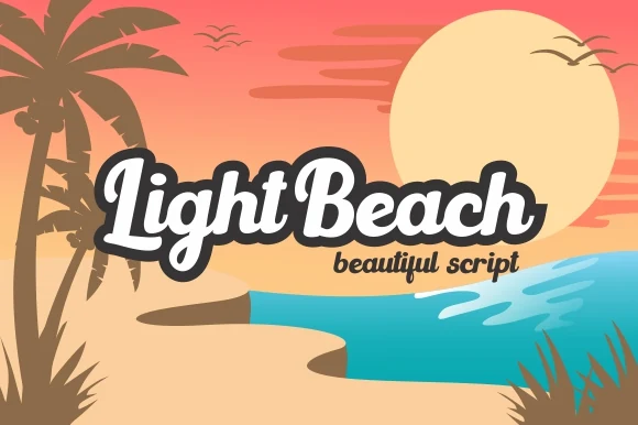 Light Beach Font preview with bold white retro script lettering and dark shadow