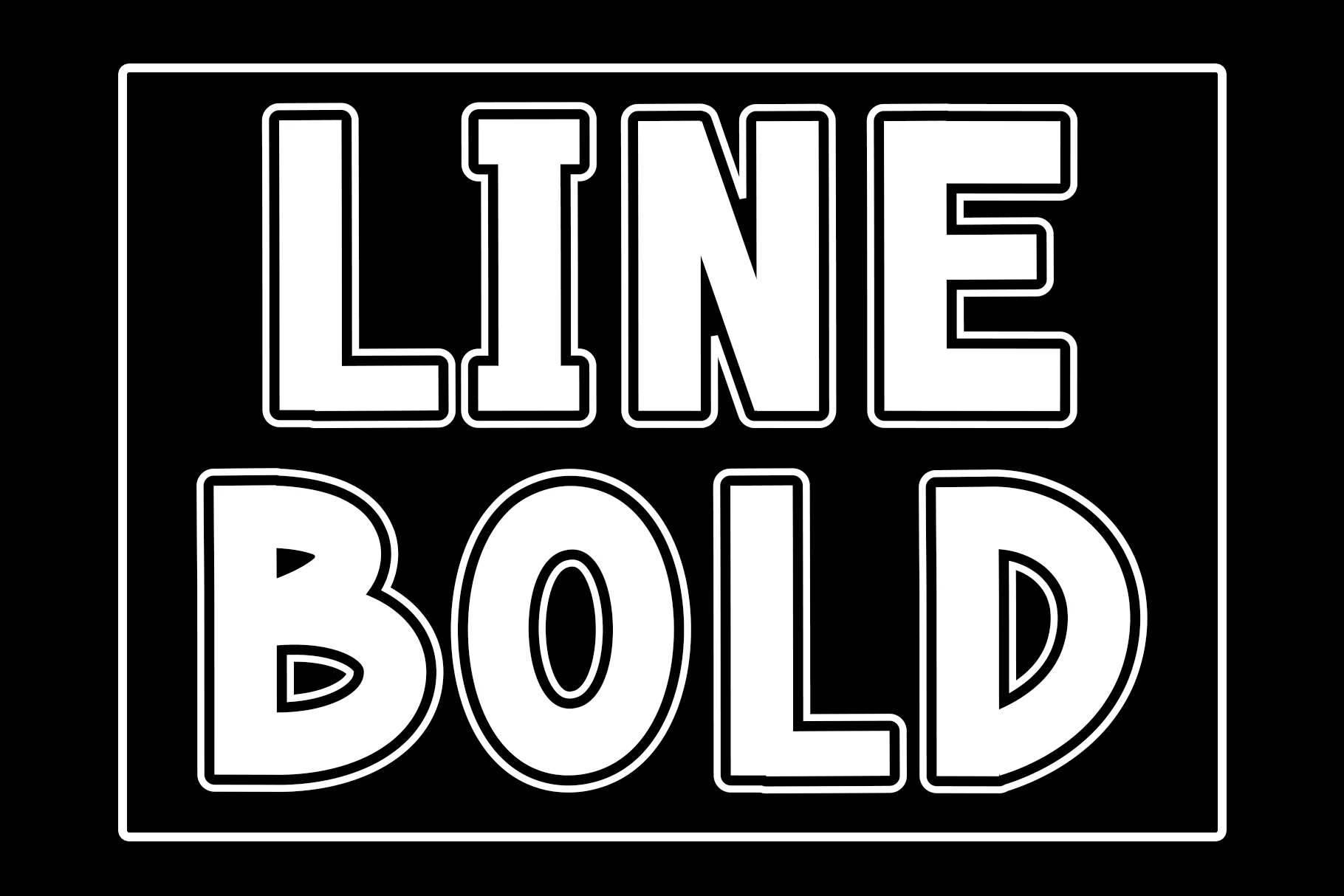 Line Bold Font preview with white block letters, double outlines, and geometric shapes