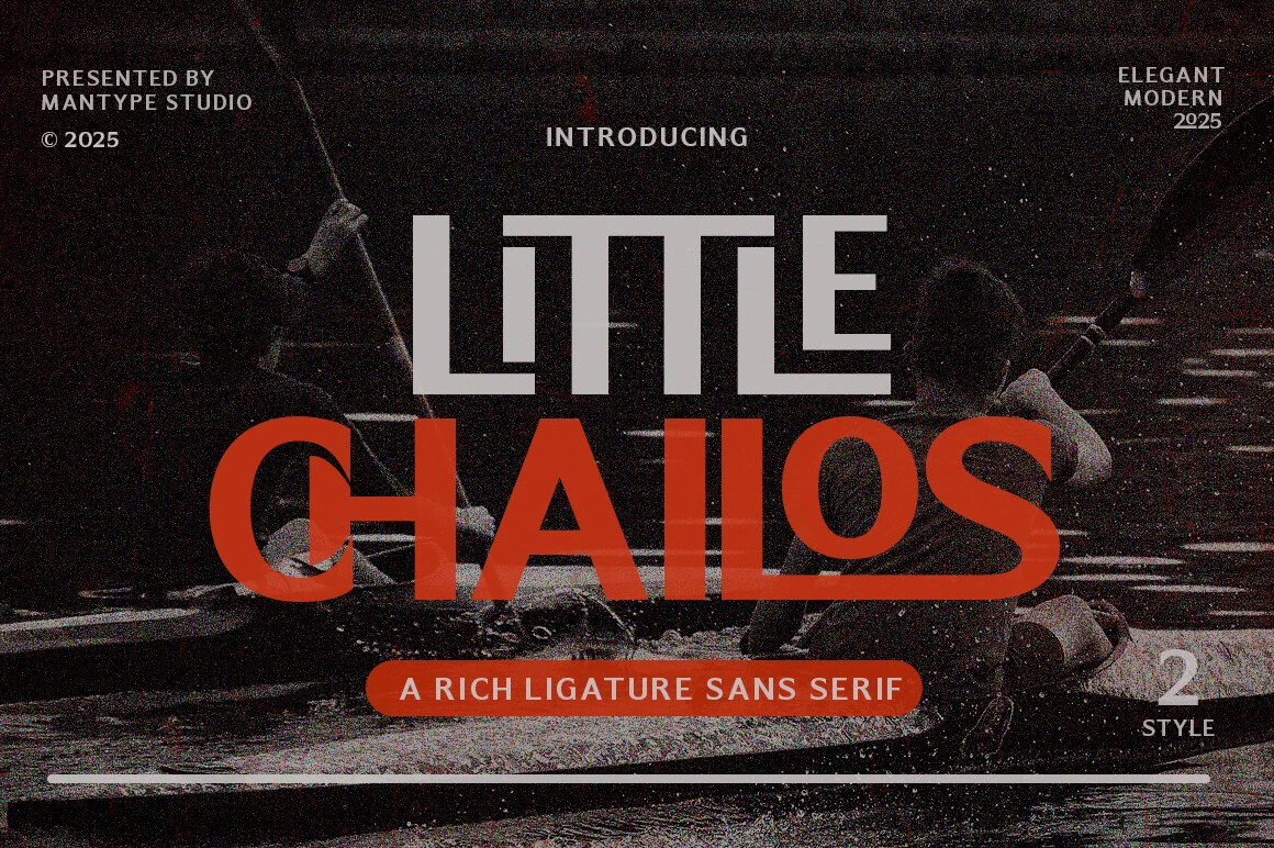Little Chailos Font preview with bold and light sans serif lettering in orange and white