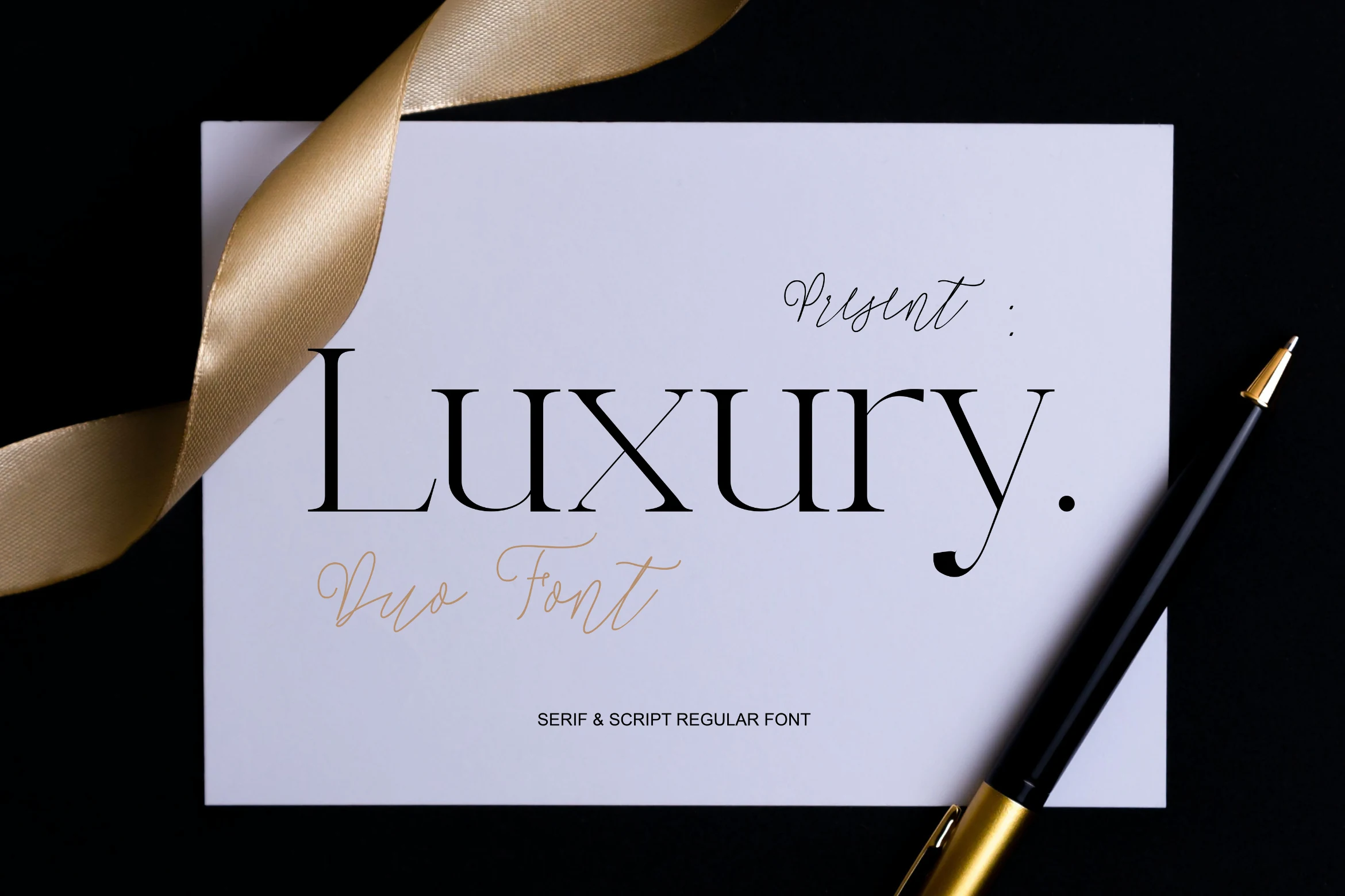 Luxury Duo Font preview with elegant serif lettering and thin handwritten script