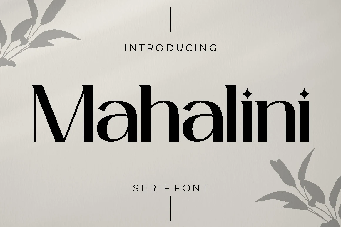 Mahalini Font preview with elegant black serif lettering and diamond-shaped i dots