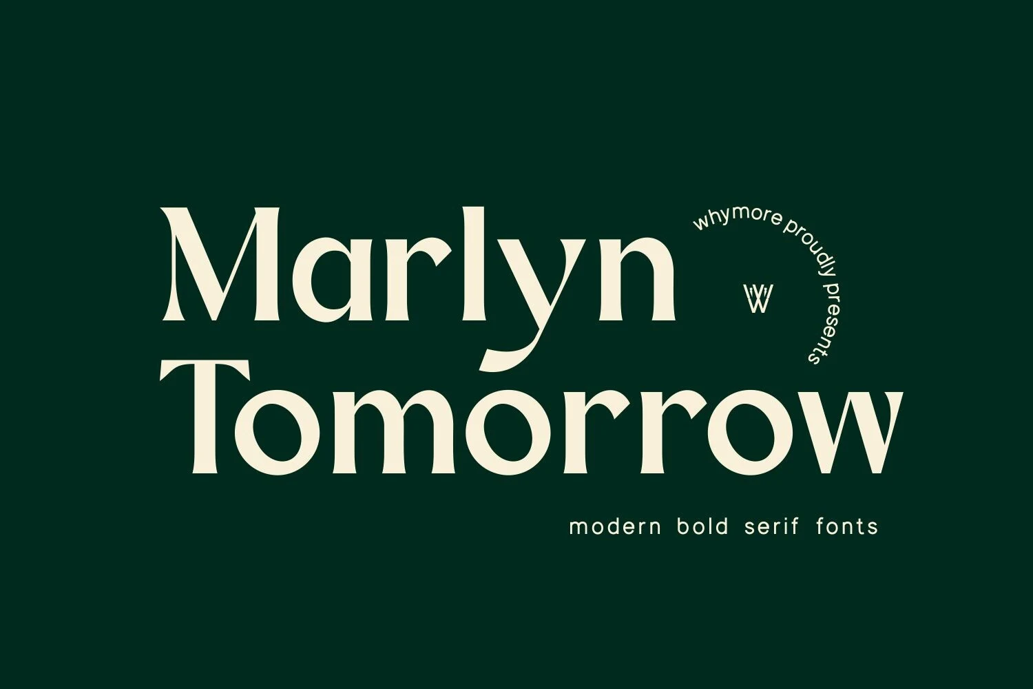 Marlyn Tomorrow Font preview with bold cream serif lettering and clean modern curves