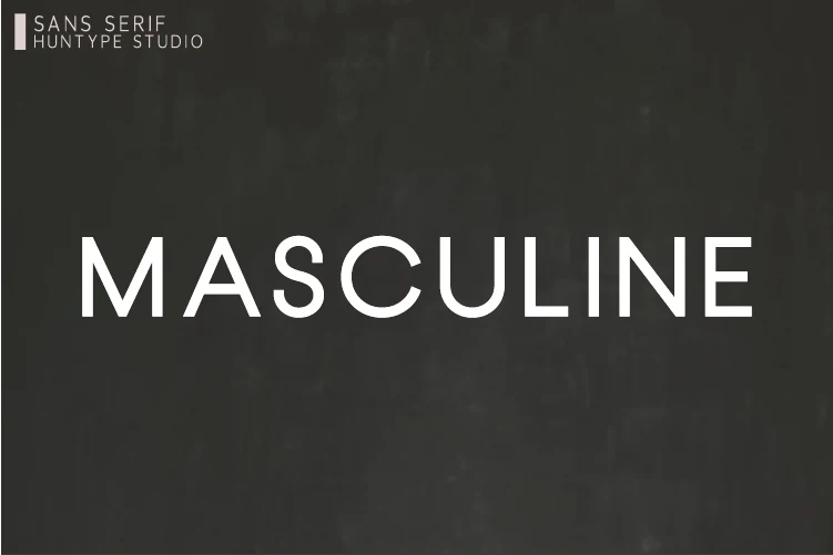 Masculine Font preview with clean all-caps white sans serif lettering