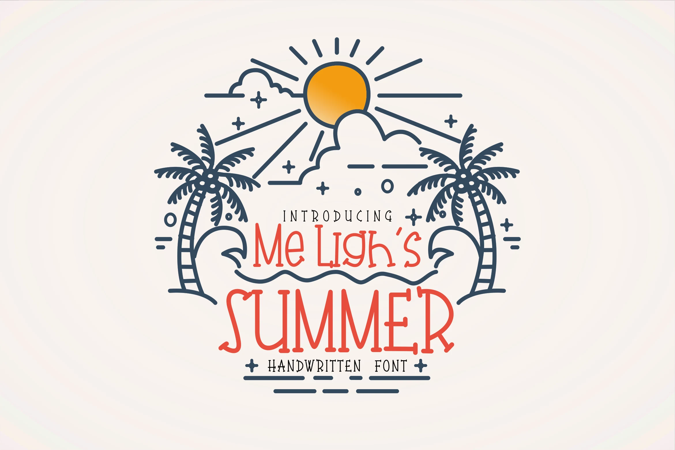 Me Lighs Summer Font preview with red hand-drawn decorative lettering and tall narrow summer letters