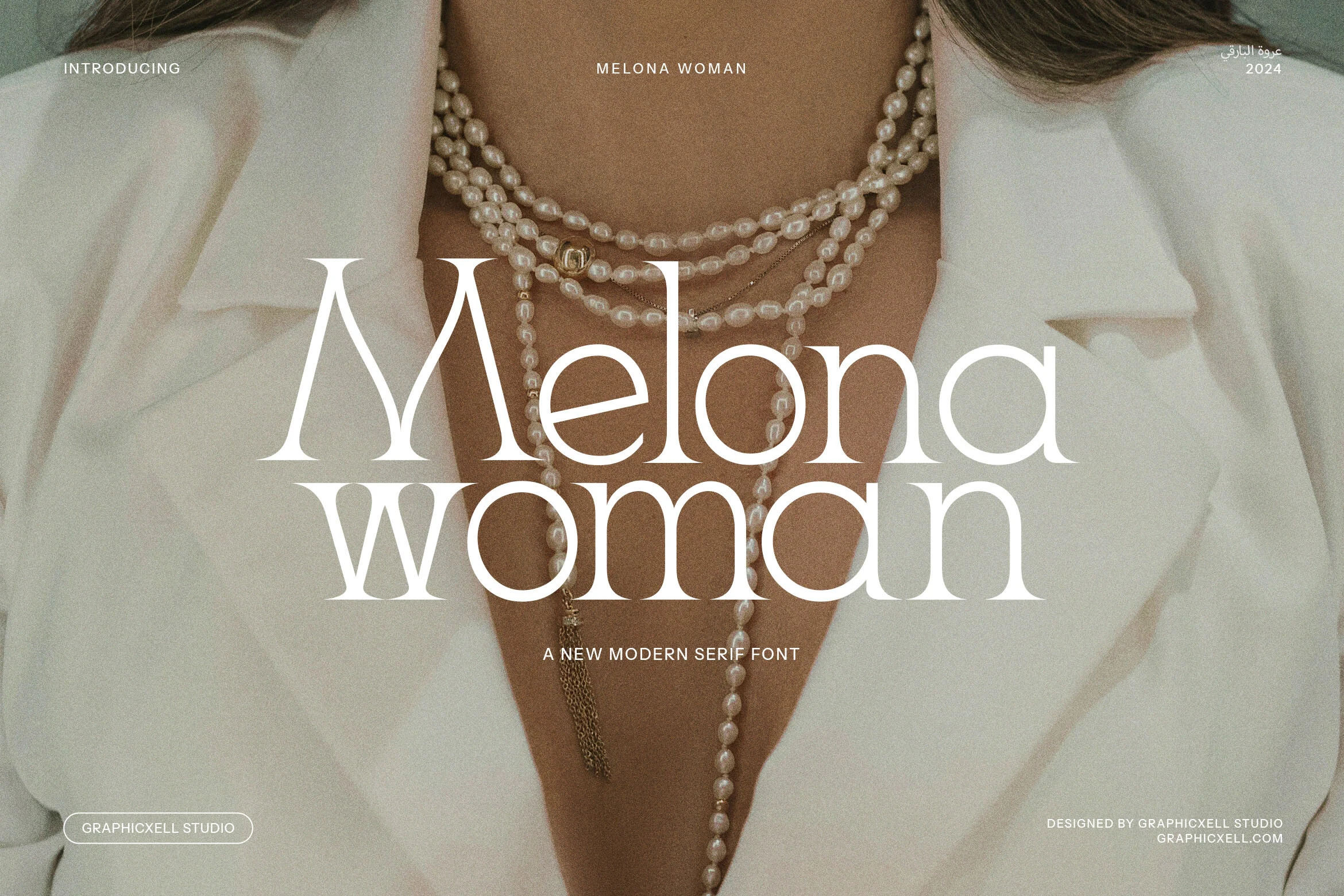 Melona Woman Font preview with high-contrast serif letters, thin curves, and flared stems