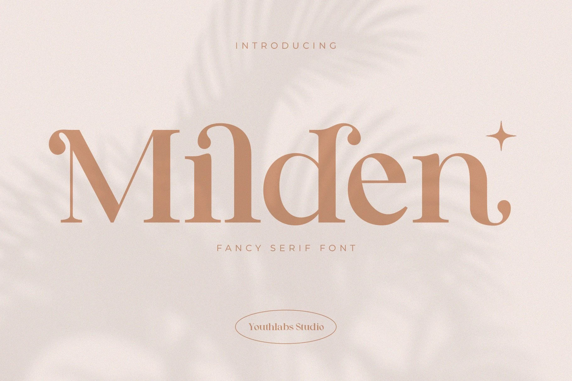 Milden Font preview with warm peach serif lettering and soft curled terminals