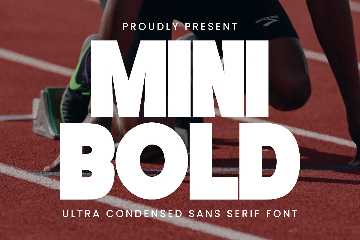 Mini Bold Font preview with ultra-condensed white sans serif letters