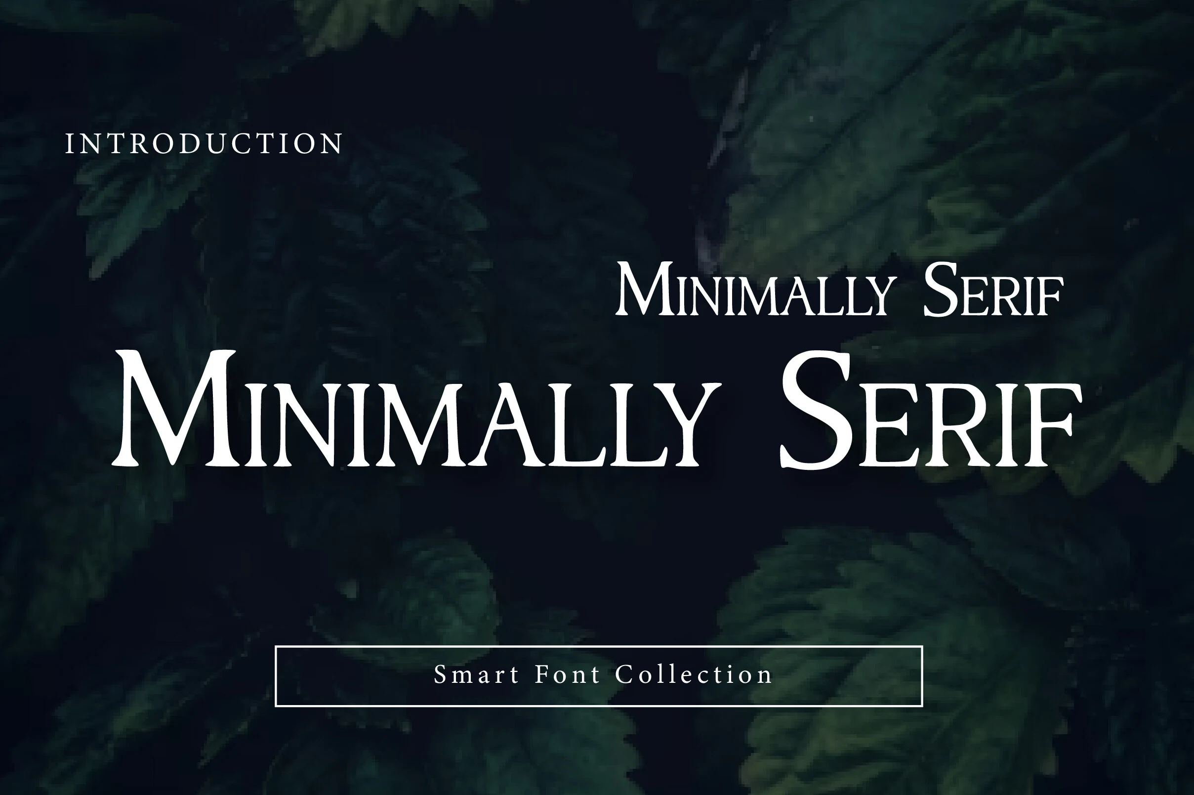 Minimally Serif Font preview with elegant white serif lettering on a dark background