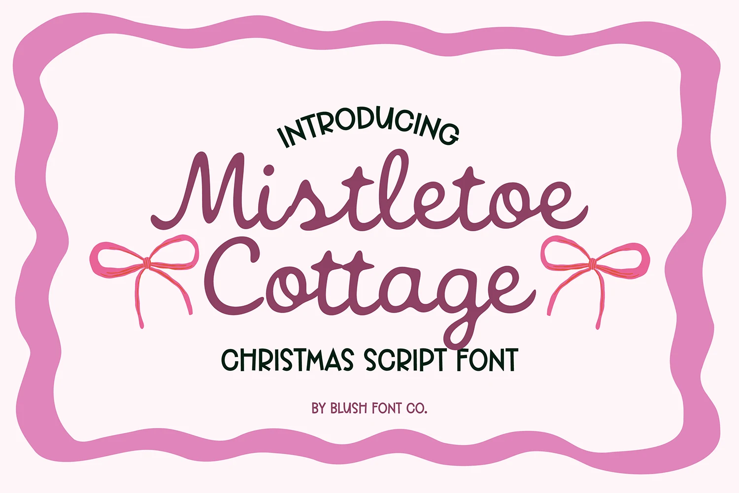 Mistletoe Cottage Font preview with vintage purple script lettering and rounded connected strokes