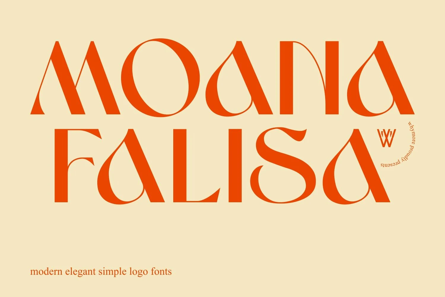 Moana Falisa Font preview with bold orange serif lettering and sculpted minimalist curves