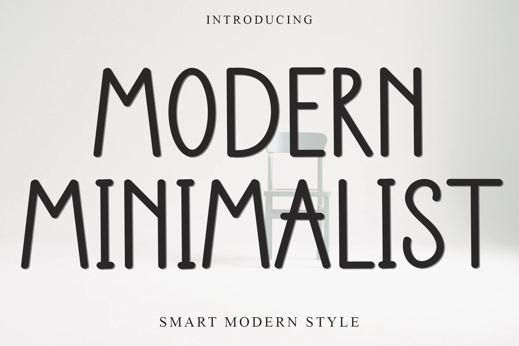 Modern Minimalist Font preview with tall rounded black lettering in a playful minimalist style