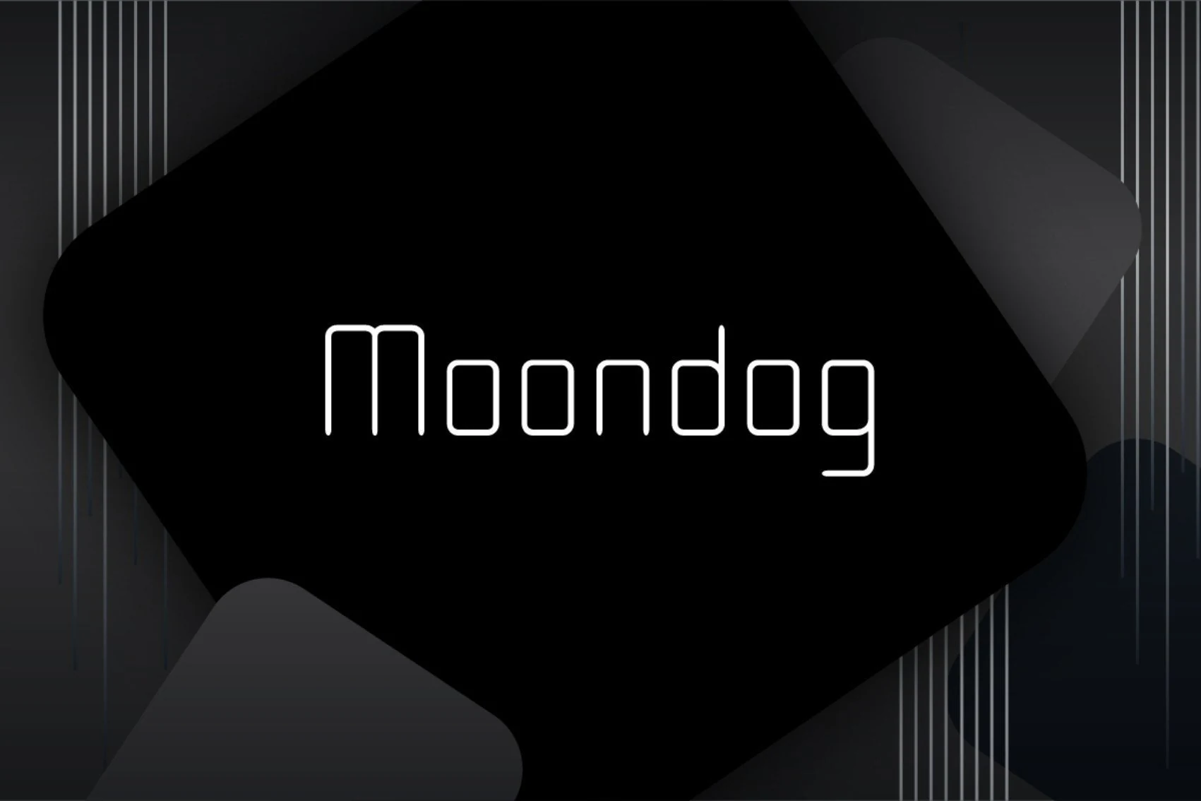 Moondog Font preview with slim tall rounded white sans serif lettering
