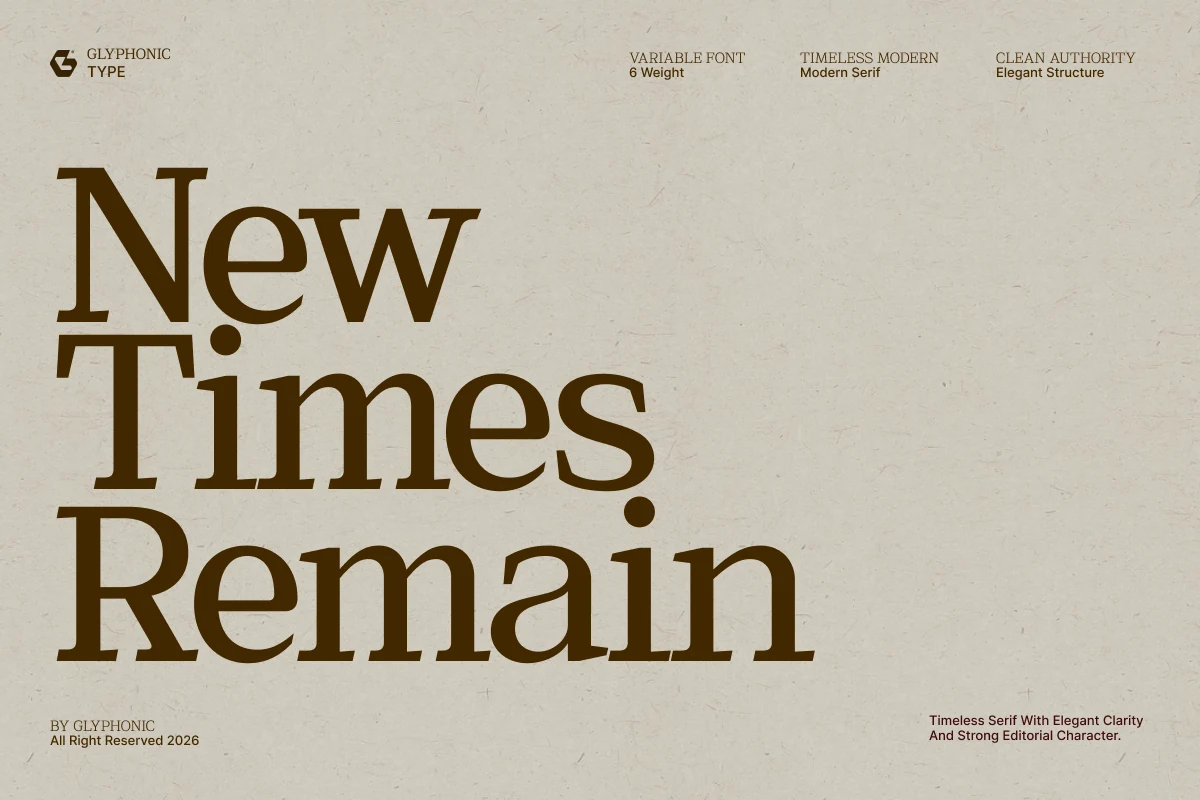 New Times Remain Font preview with sturdy brown serif lettering for modern editorial branding