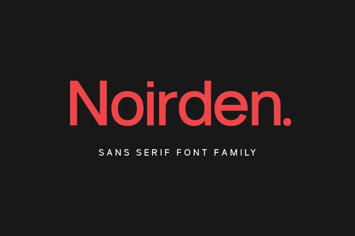 Noirden Font preview with bold red minimal sans serif lettering
