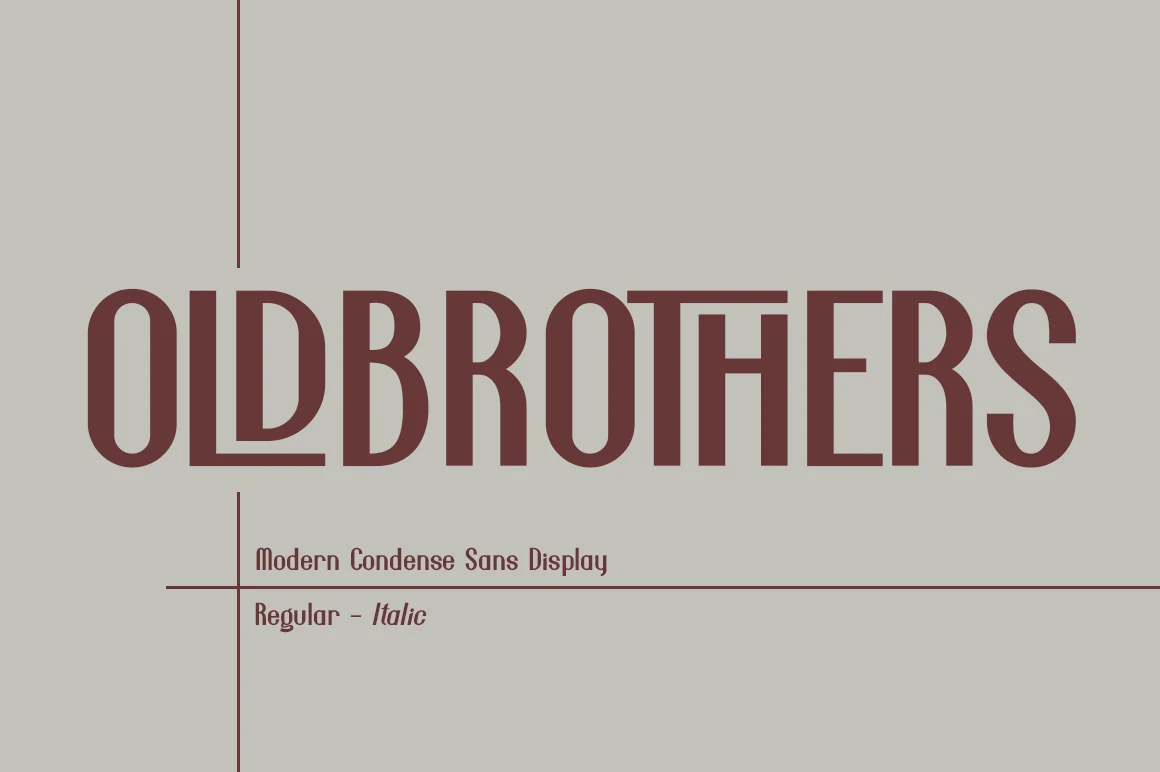 Old Brothers Font preview with tall condensed sans serif lettering and bold vintage display style