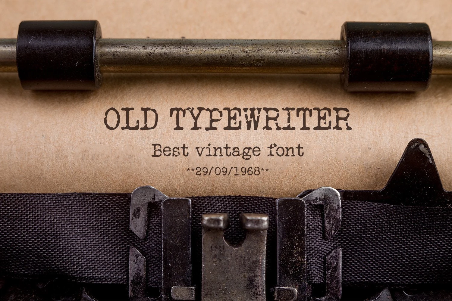 Old Typewriter Font preview with distressed slab serif lettering and worn typewriter texture